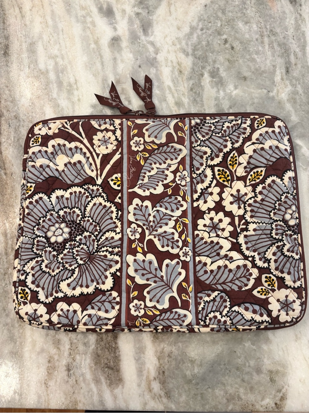 Vera Bradley Slate Blooms 14” laptop case brown gray floral quilted fabric